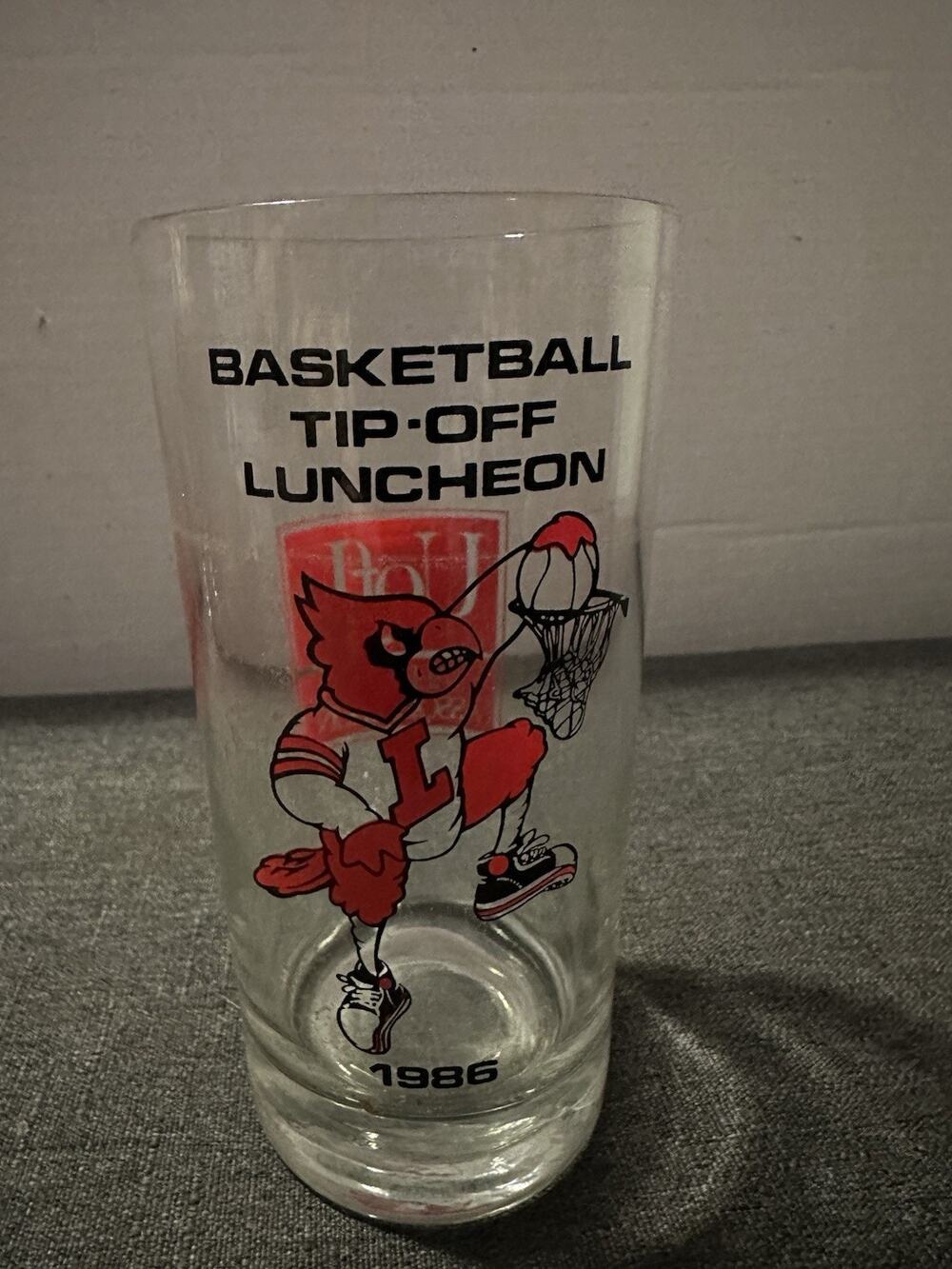 Vintage 1986 Louisville Cardinals Basketball Tip-Off Luncheon UofL Alumni Glass